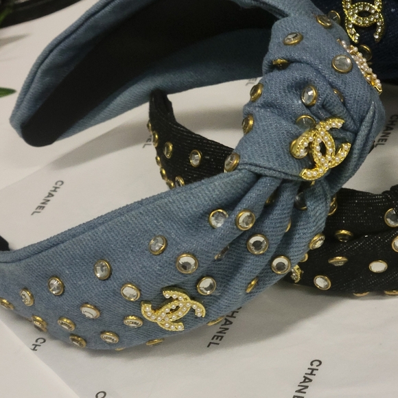 Studded Crystal Embellished Denim Headband, Choice Of One - Picture 8 of 12
